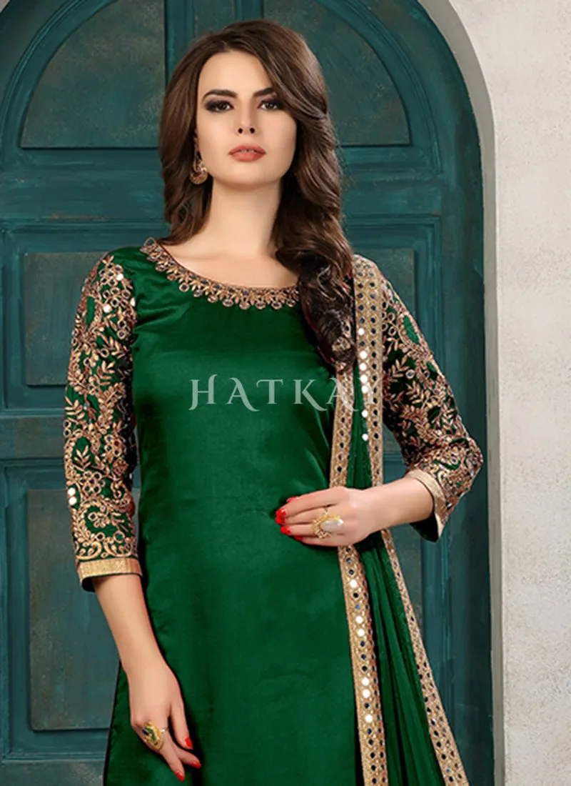 Green Mirror Work Patiala Suit