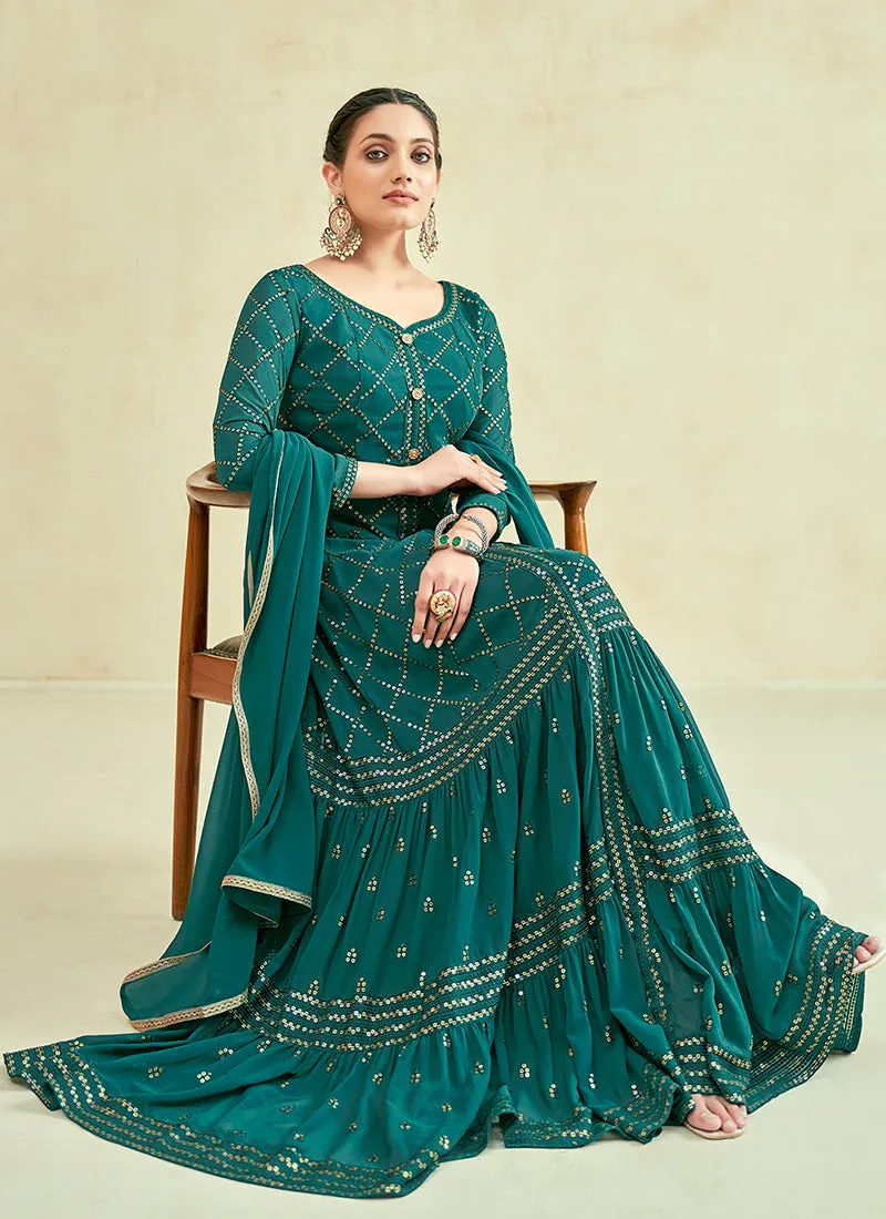 Green Sequence Embroidery Anarkali Gown