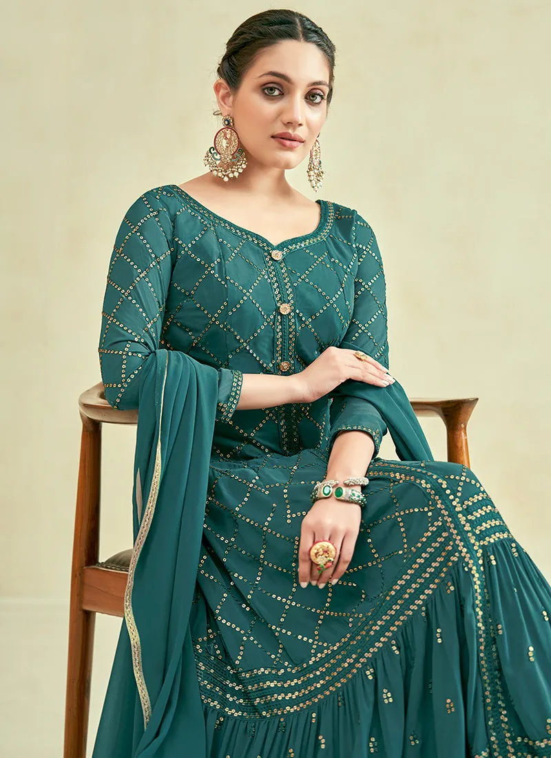 Green Sequence Embroidery Anarkali Gown