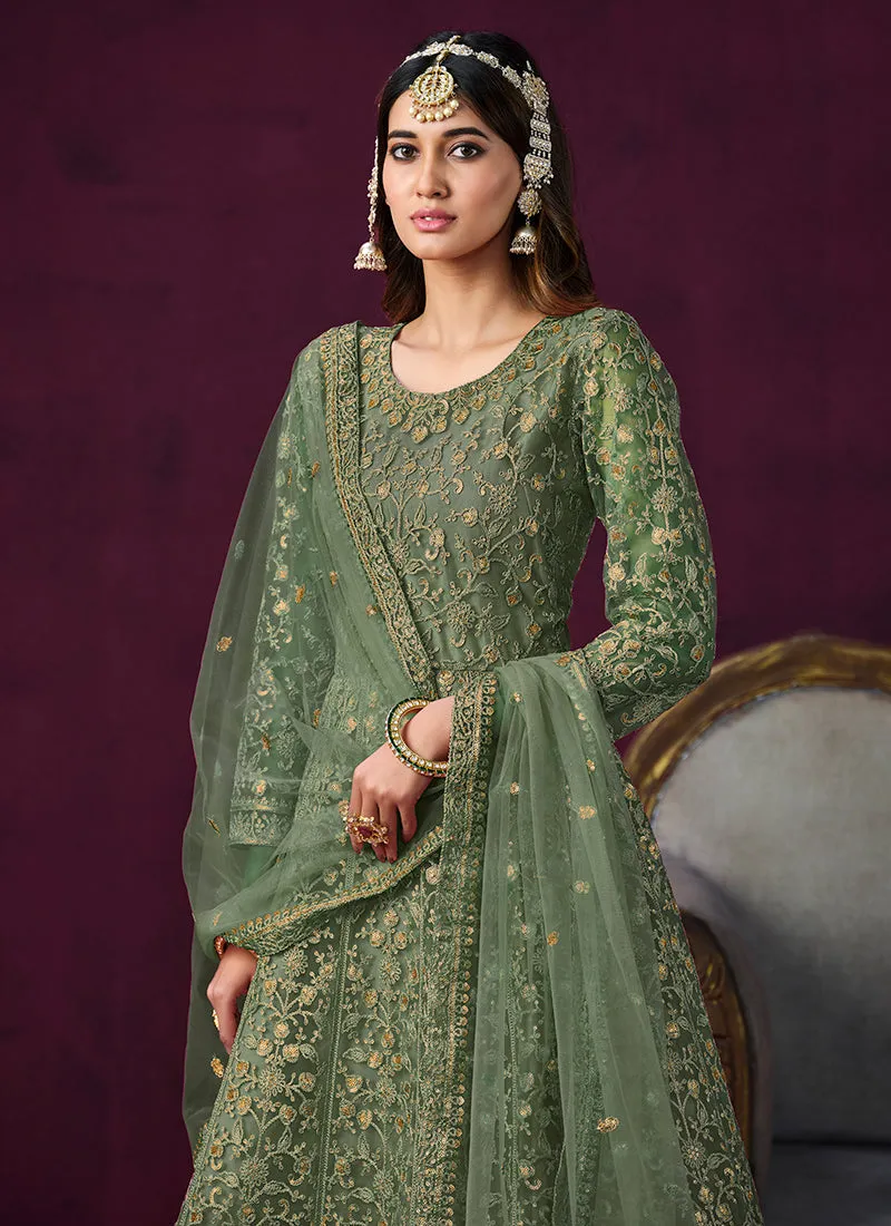 Green Sequence Embroidery Designer Anarkali Suit