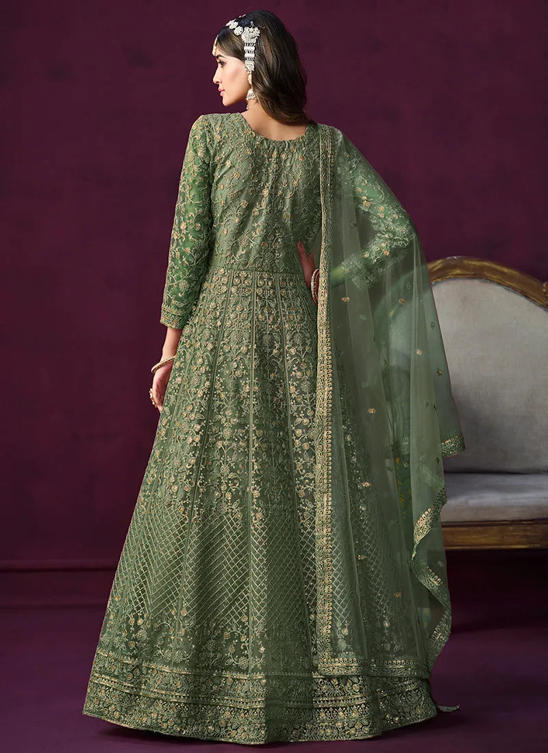 Green Sequence Embroidery Designer Anarkali Suit