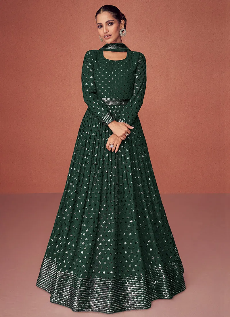 Green Sequence Embroidery Georgette Anarkali Gown