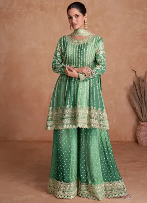 Green Traditional Embroidery Wedding Gharara Suit