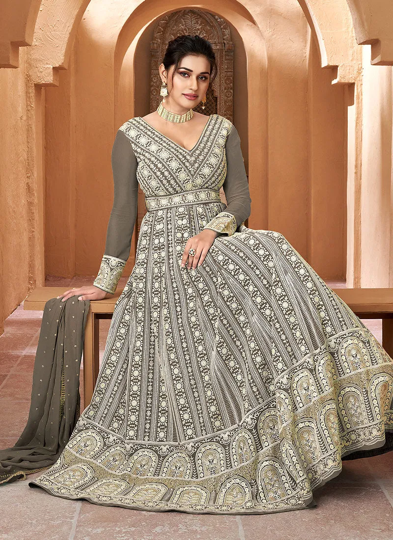 Grey Lucknowi Embroidery Anarkali Gown