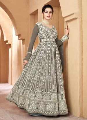 Grey Lucknowi Embroidery Anarkali Gown