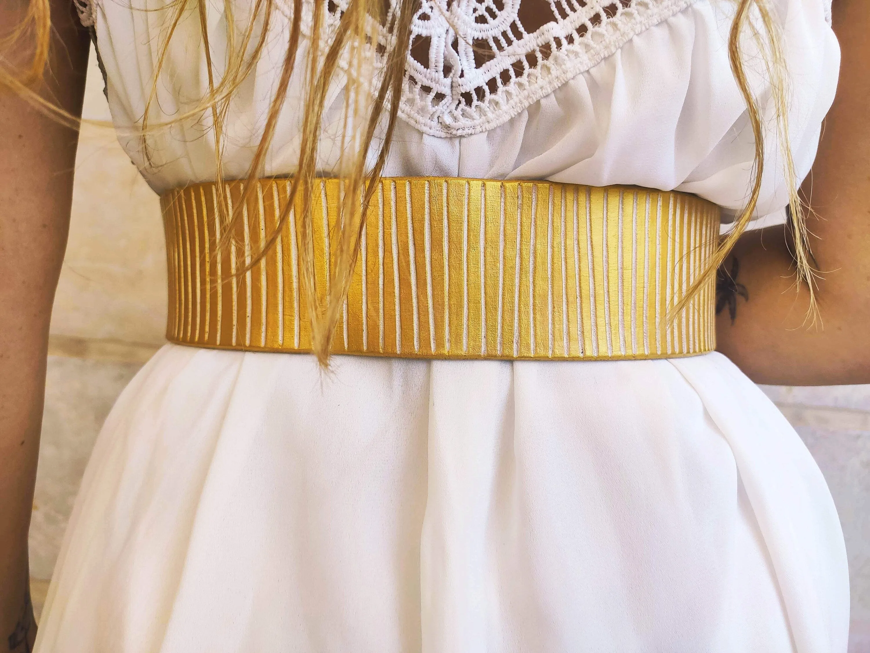 Handcrafted White and Gold Leather Bridal Belt for Your Big Day - Perfect Wedding Dress Accessory