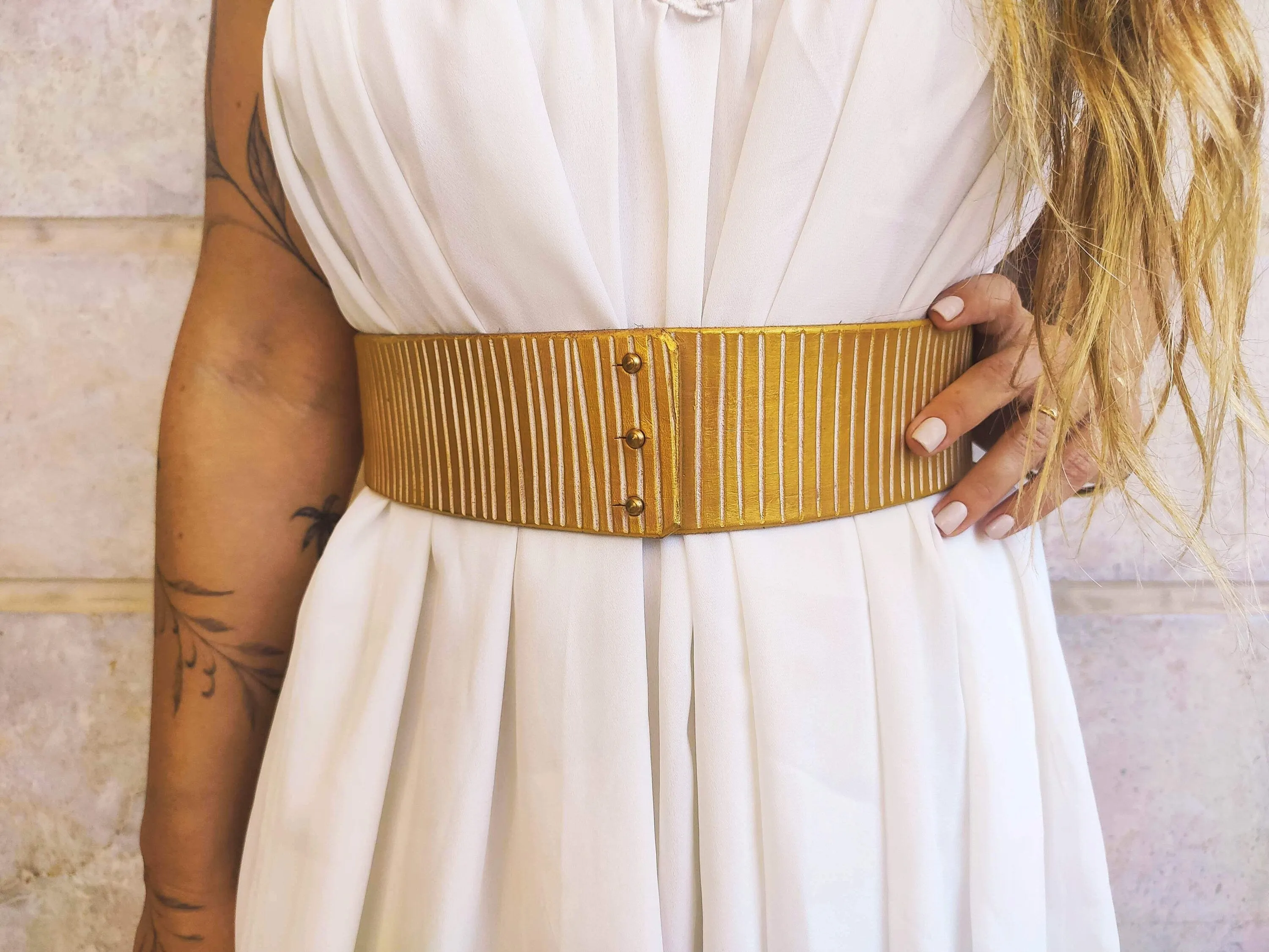 Handcrafted White and Gold Leather Bridal Belt for Your Big Day - Perfect Wedding Dress Accessory