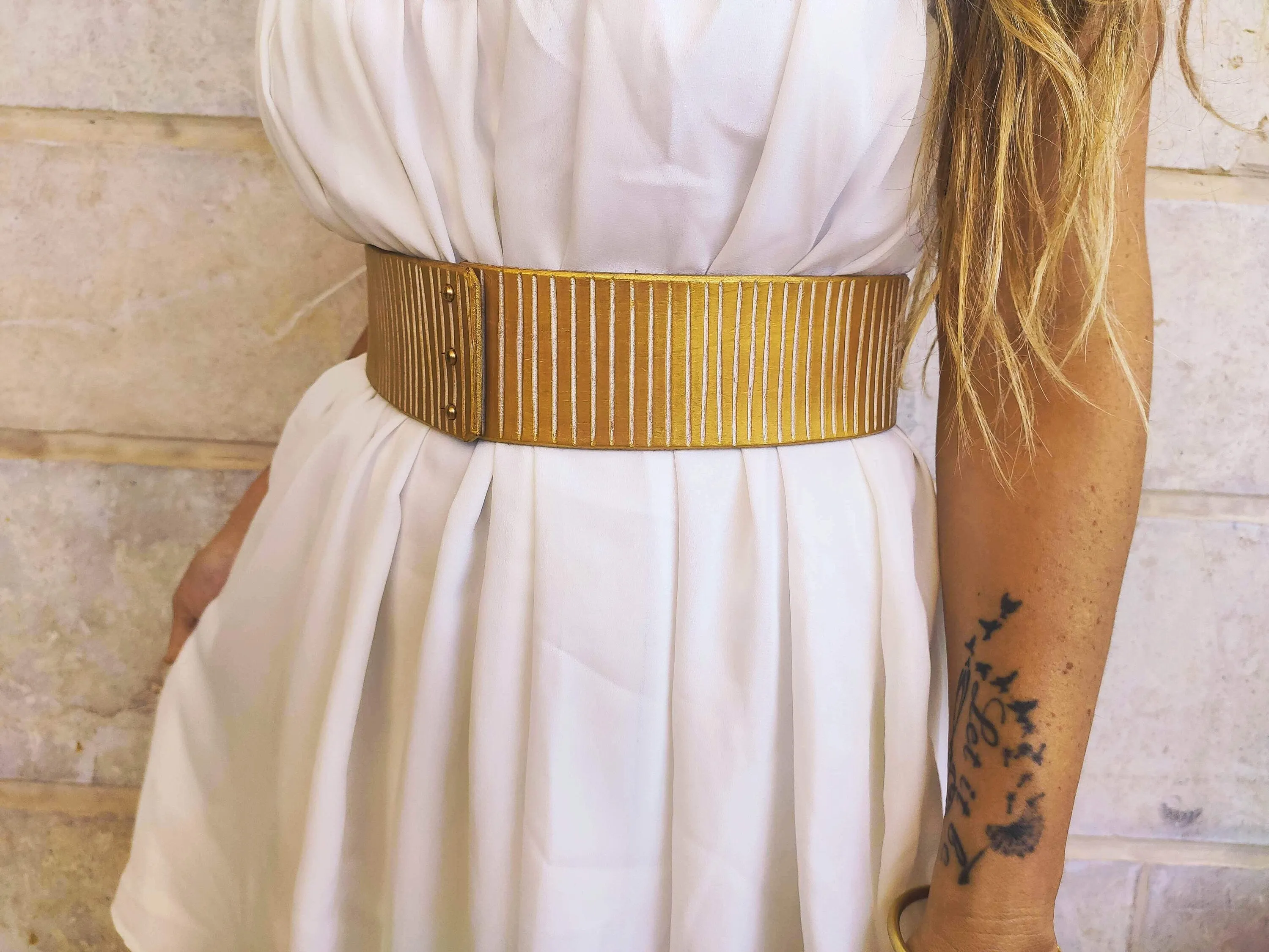 Handcrafted White and Gold Leather Bridal Belt for Your Big Day - Perfect Wedding Dress Accessory