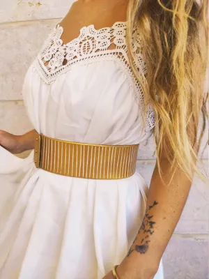 Handcrafted White and Gold Leather Bridal Belt for Your Big Day - Perfect Wedding Dress Accessory