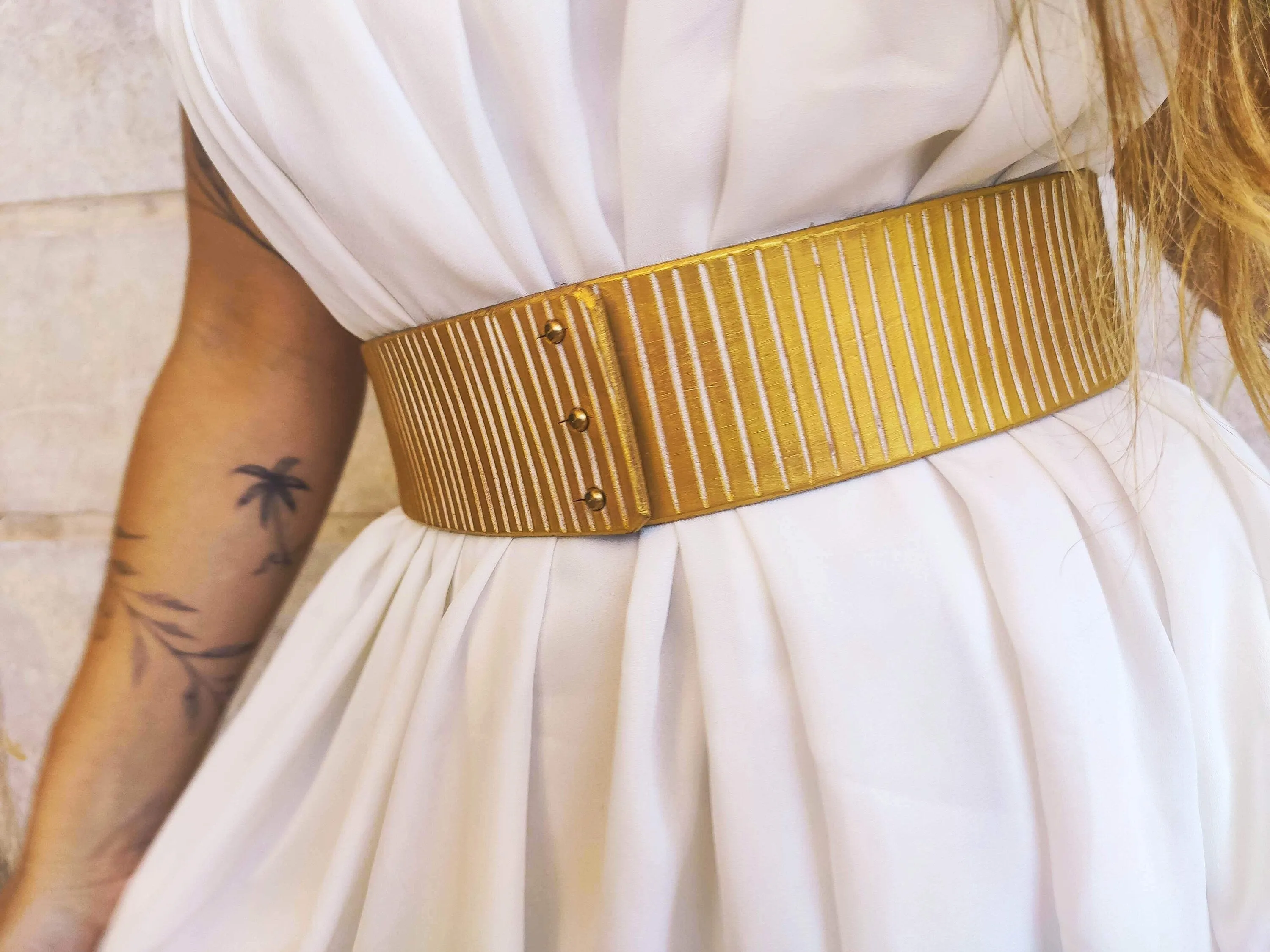 Handcrafted White and Gold Leather Bridal Belt for Your Big Day - Perfect Wedding Dress Accessory