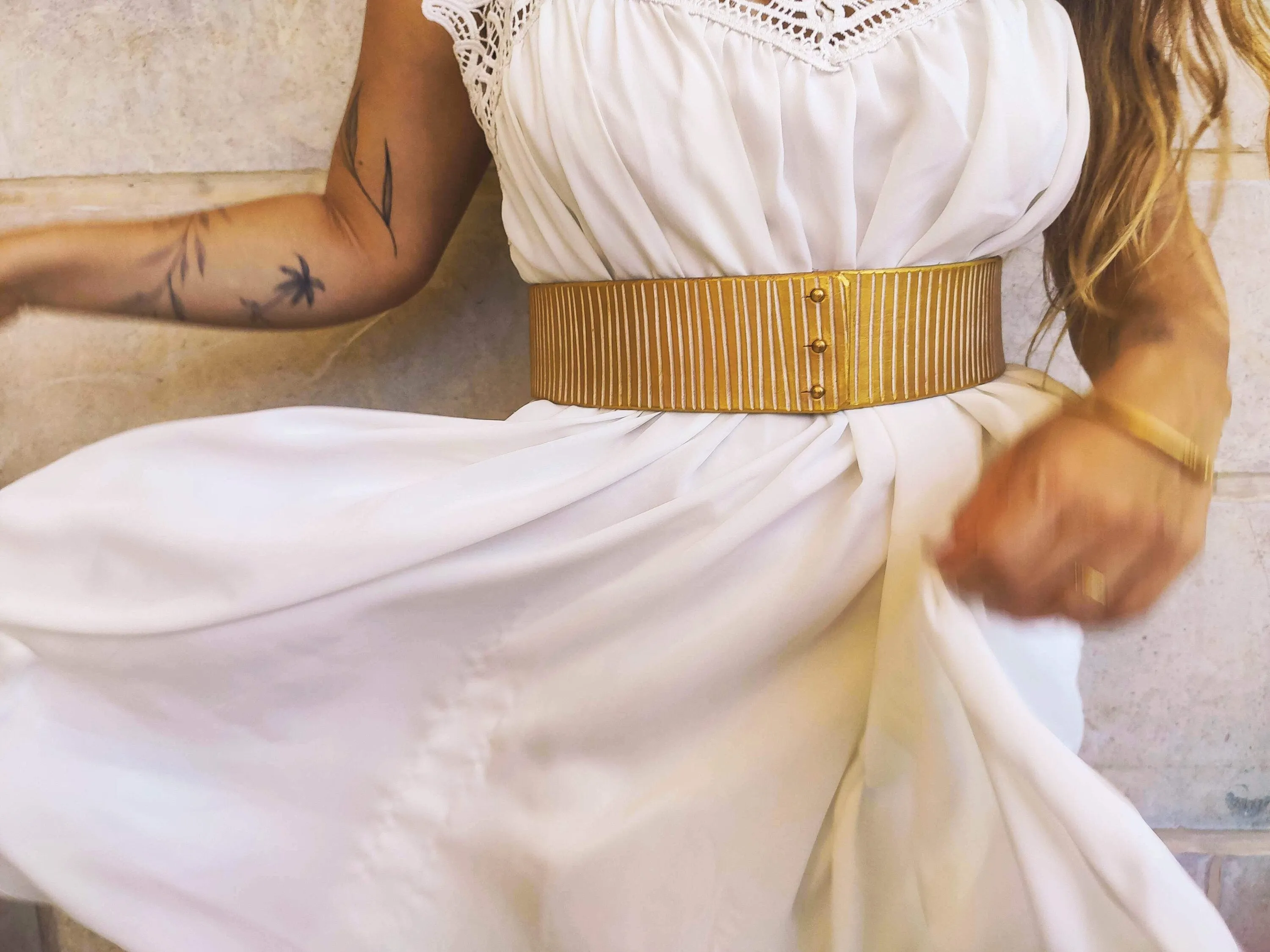 Handcrafted White and Gold Leather Bridal Belt for Your Big Day - Perfect Wedding Dress Accessory