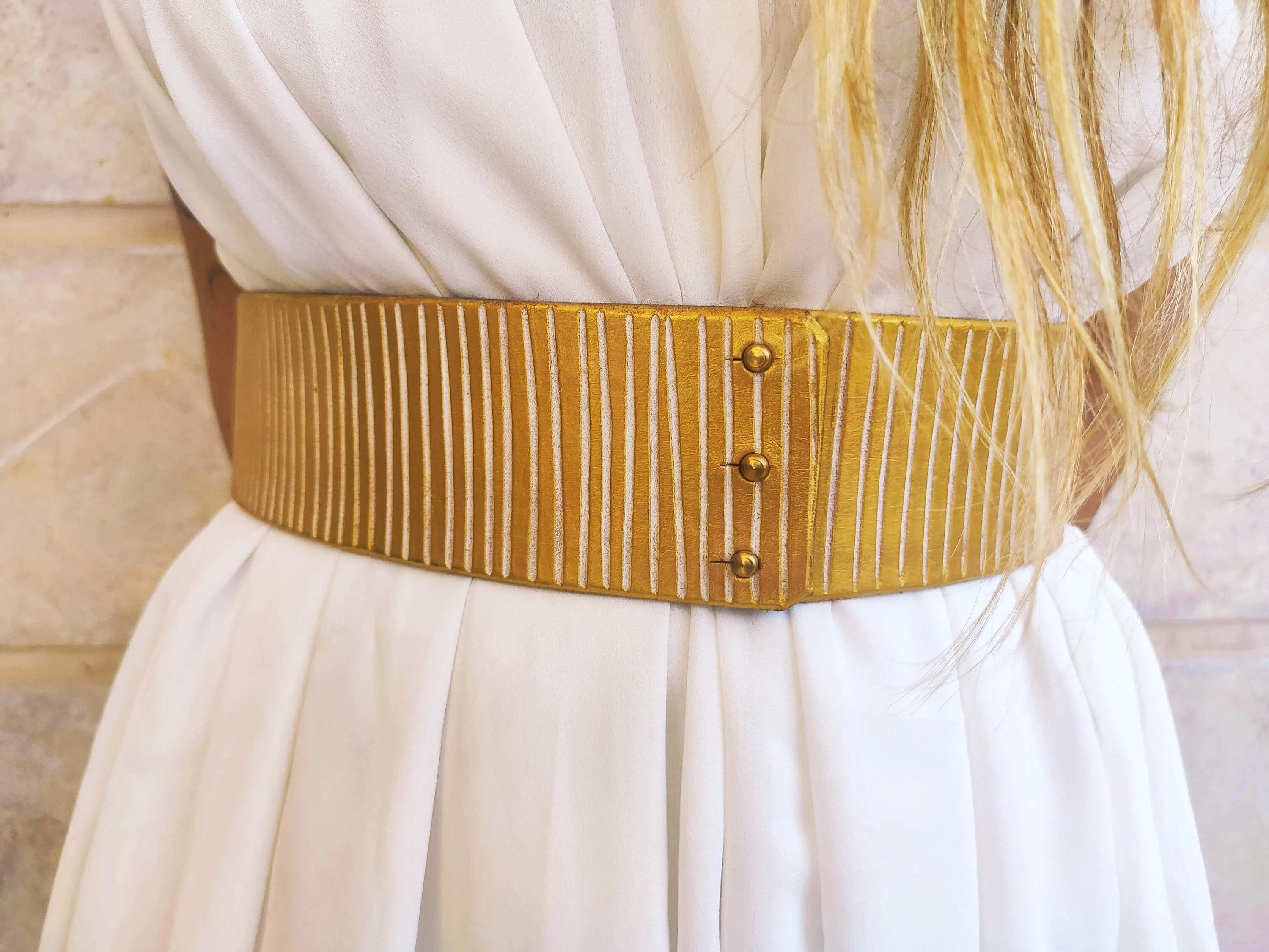 Handcrafted White and Gold Leather Bridal Belt for Your Big Day - Perfect Wedding Dress Accessory