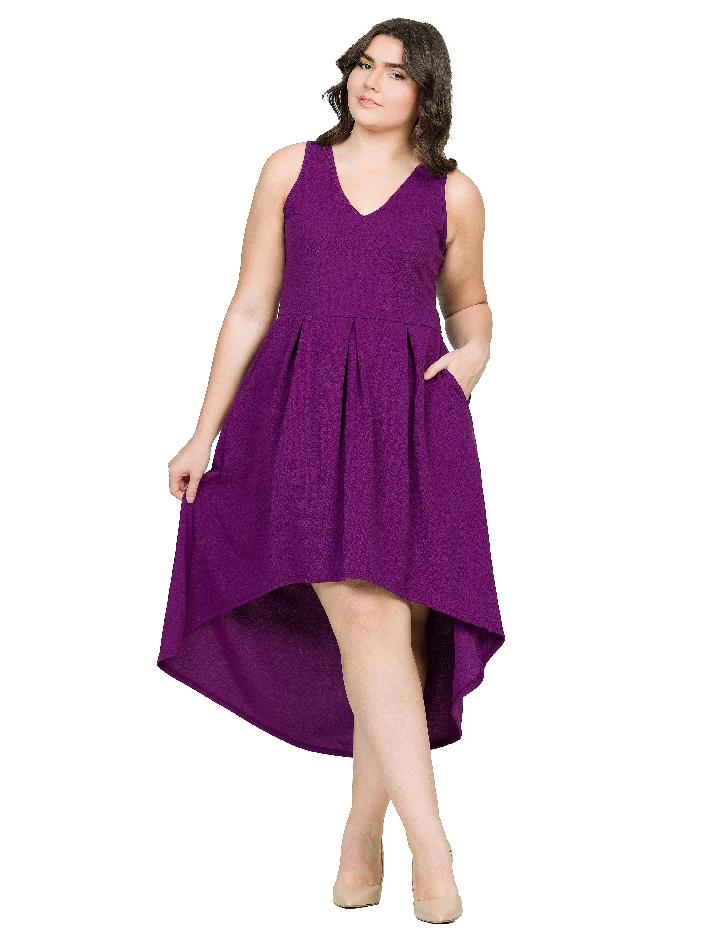 High Low Plus Size Party Dress with Pockets