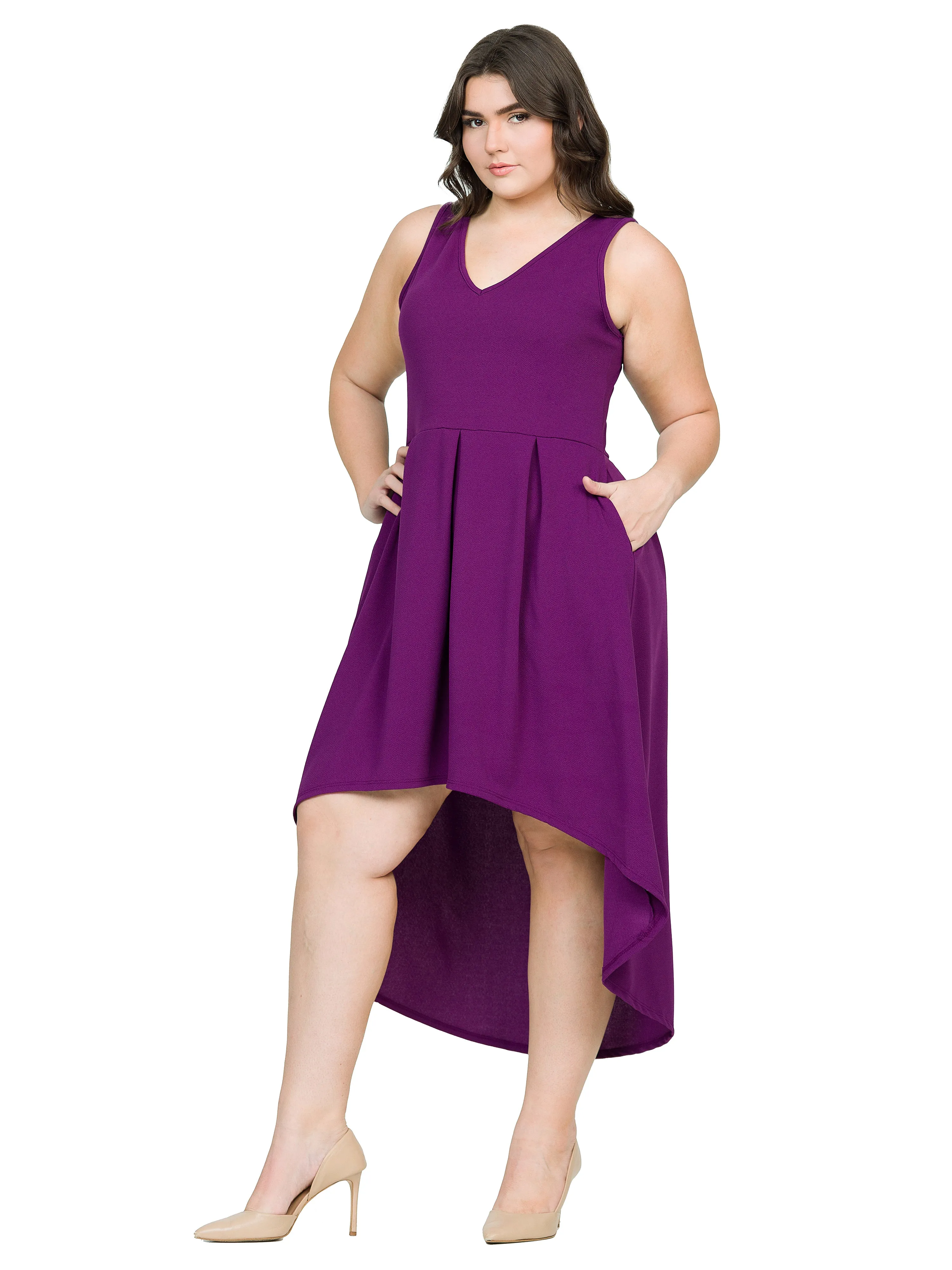 High Low Plus Size Party Dress with Pockets