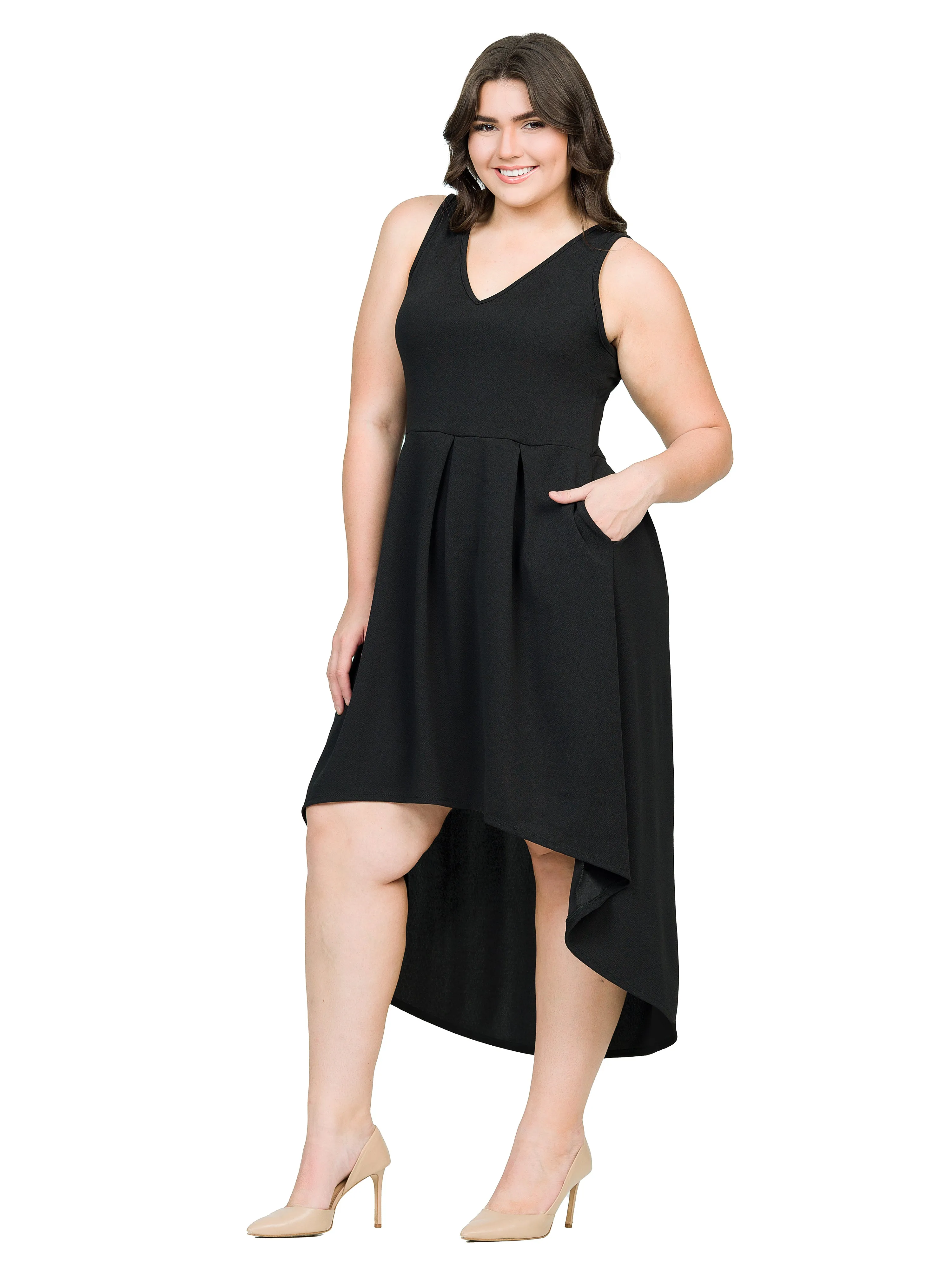 High Low Plus Size Party Dress with Pockets