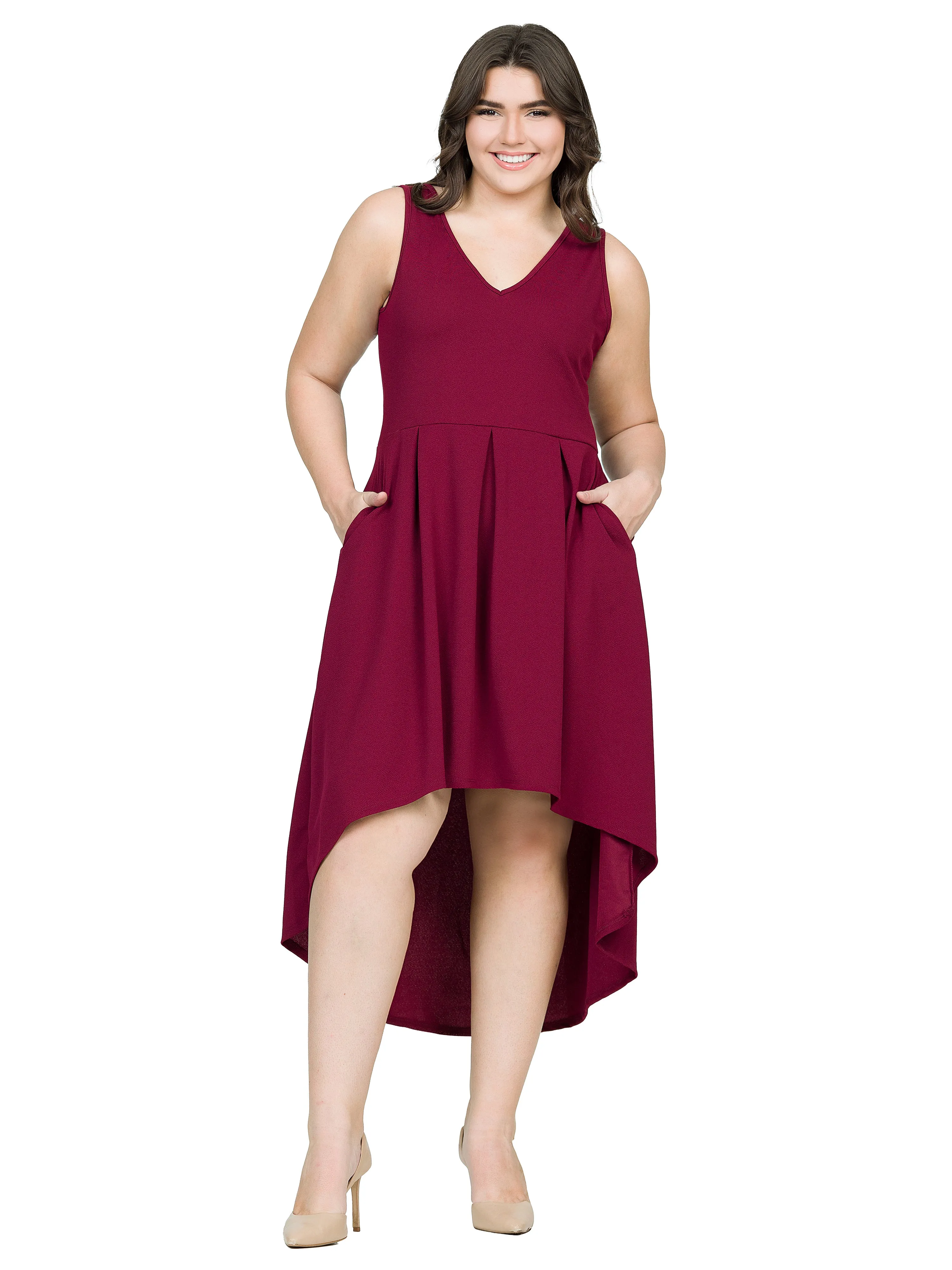 High Low Plus Size Party Dress with Pockets