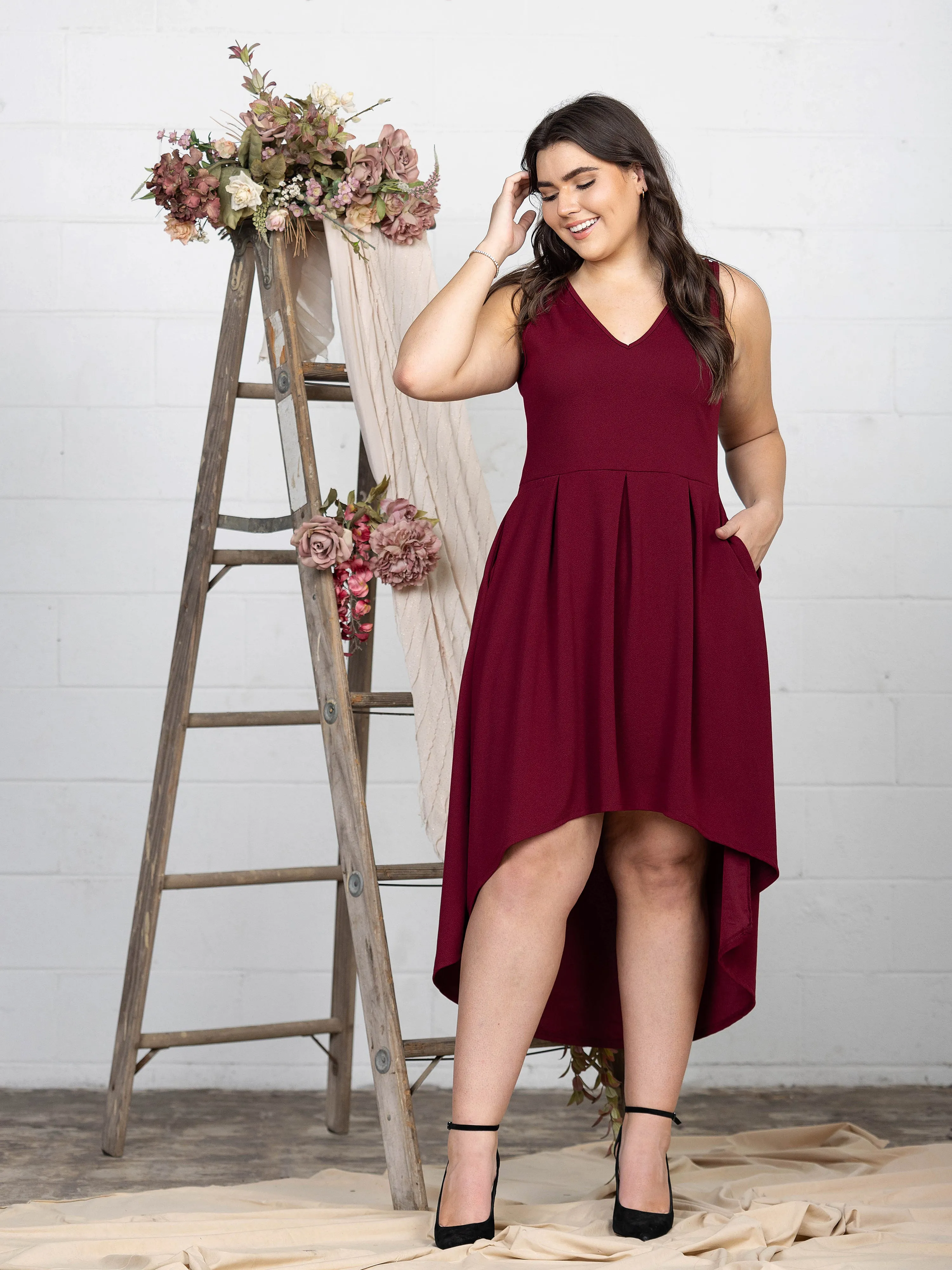 High Low Plus Size Party Dress with Pockets