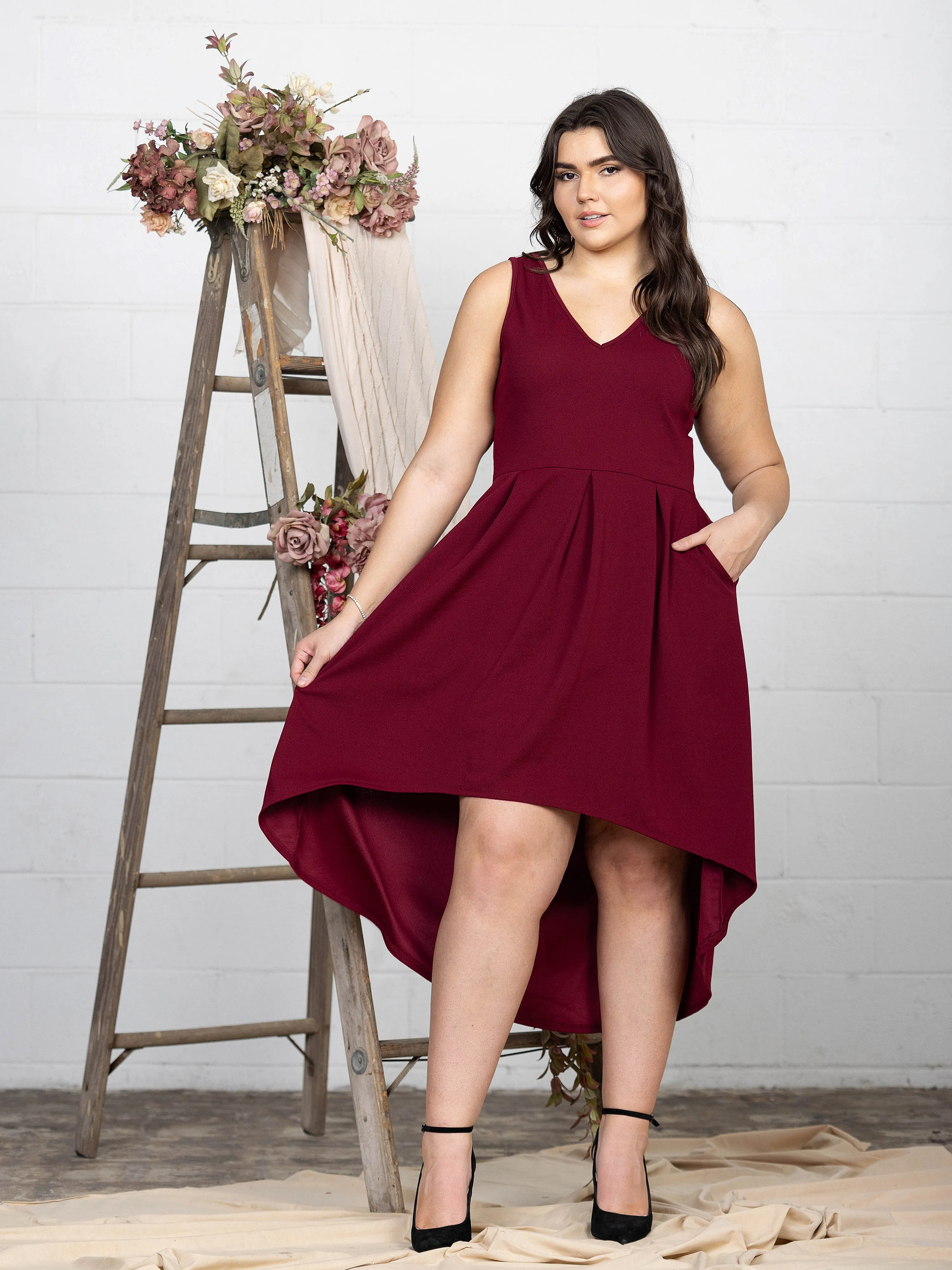 High Low Plus Size Party Dress with Pockets