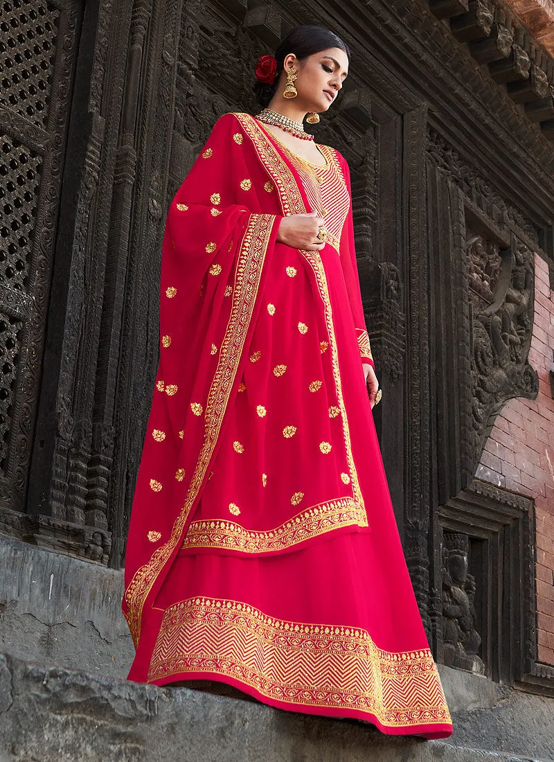 Hot Pink Zari Embroidered Anarkali Suit