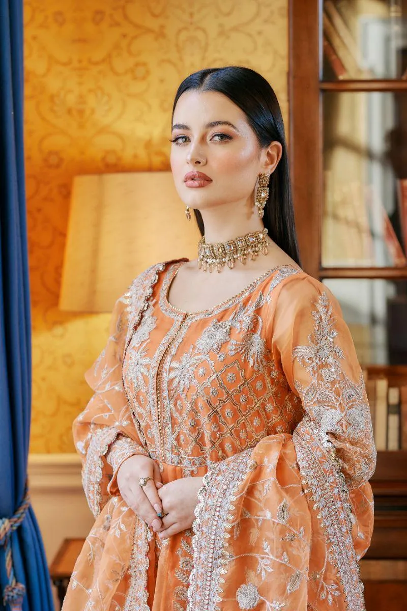 Kaanchi London - Hoor - Pishwas - Orange - Organza - 3 Piece