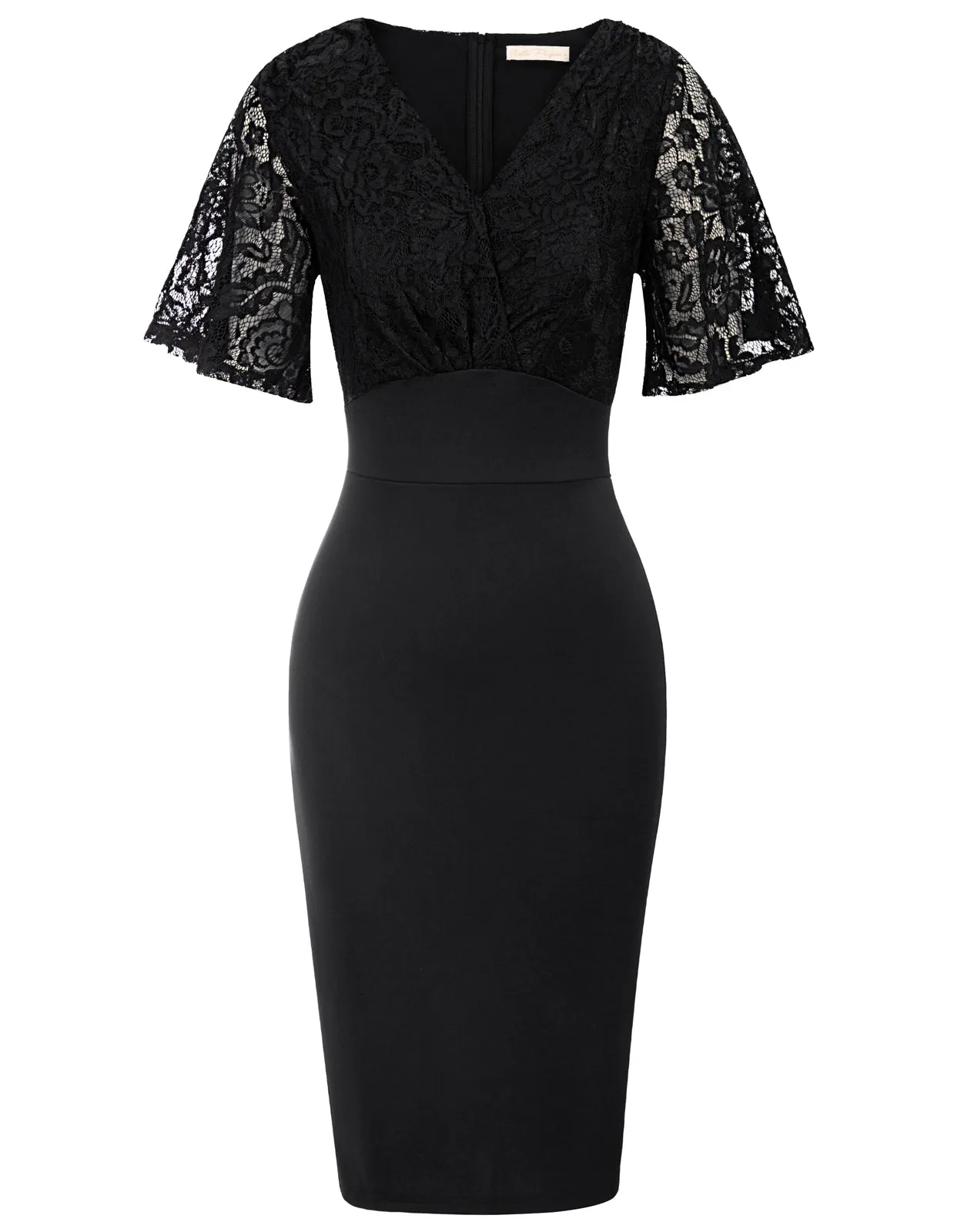 Lace Patchwork Dress Short Sleeve V-Neck Bodycon Dress