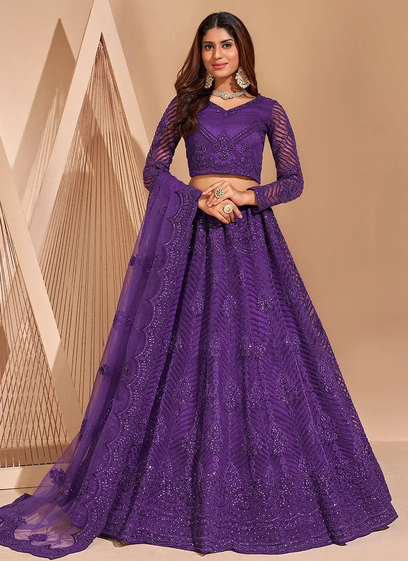 Lavender Traditional Embroidered Wedding Lehenga Choli