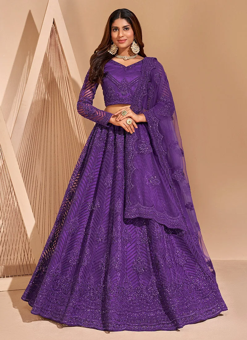 Lavender Traditional Embroidered Wedding Lehenga Choli