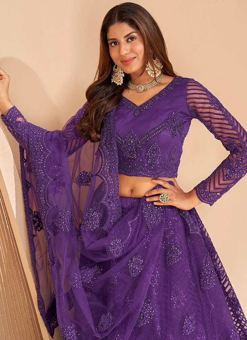 Lavender Traditional Embroidered Wedding Lehenga Choli