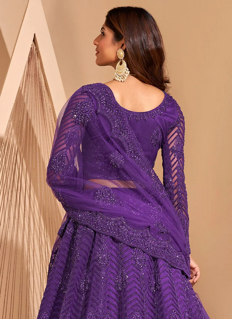 Lavender Traditional Embroidered Wedding Lehenga Choli