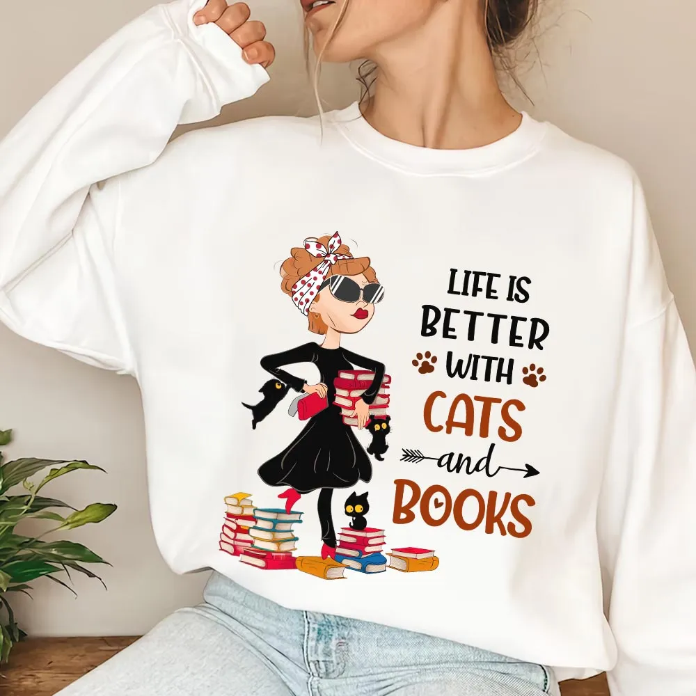 Life Is Better With Cats And Books Book Lovers Gift LSW475