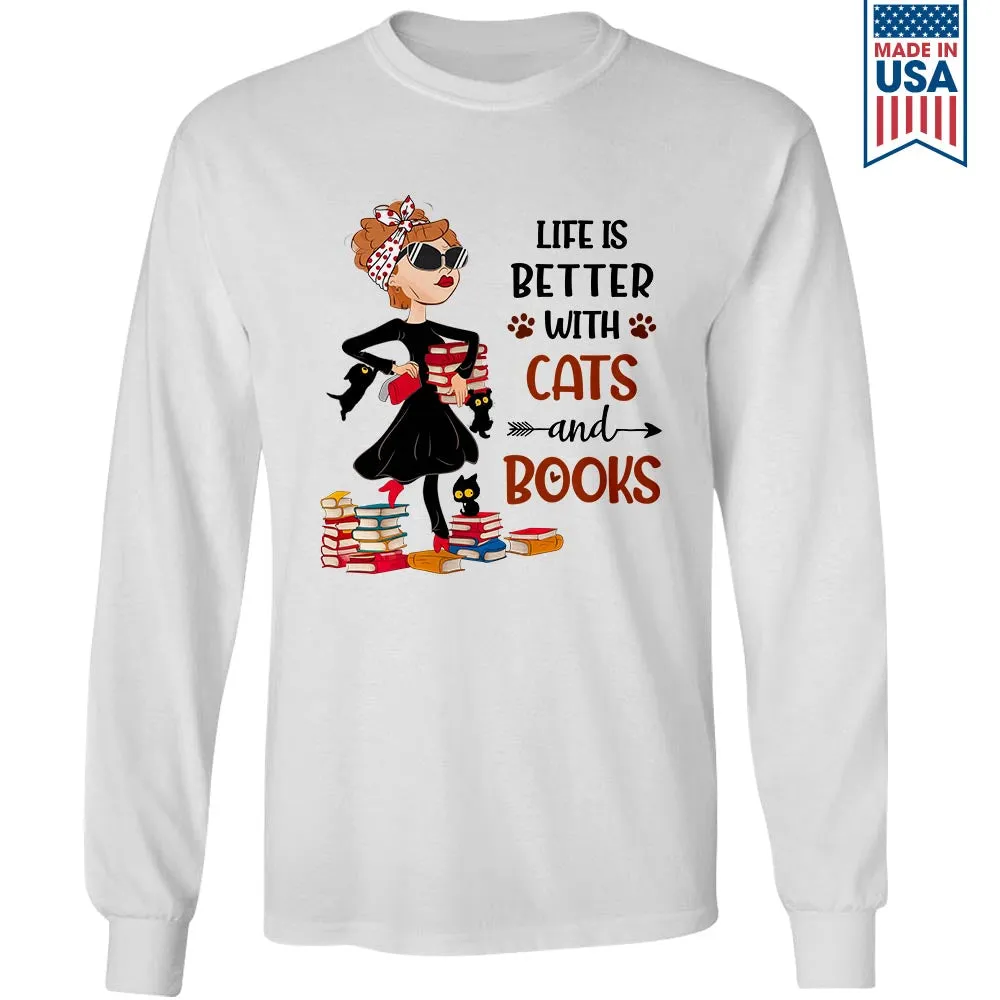 Life Is Better With Cats And Books Book Lovers Gift LSW475