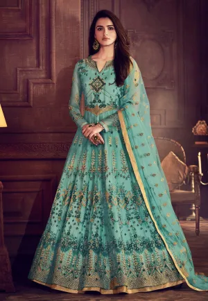 Light Blue Traditional Embroidered Anarkali Suit