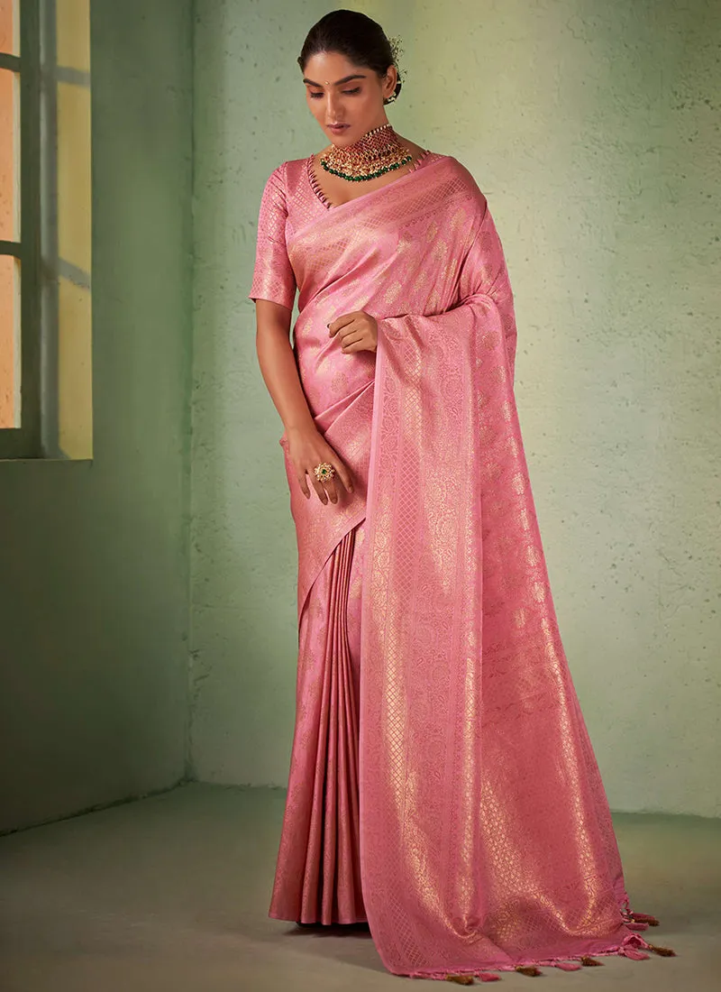 Light Pink Brocade Detailed Kanjivaram Silk Saree