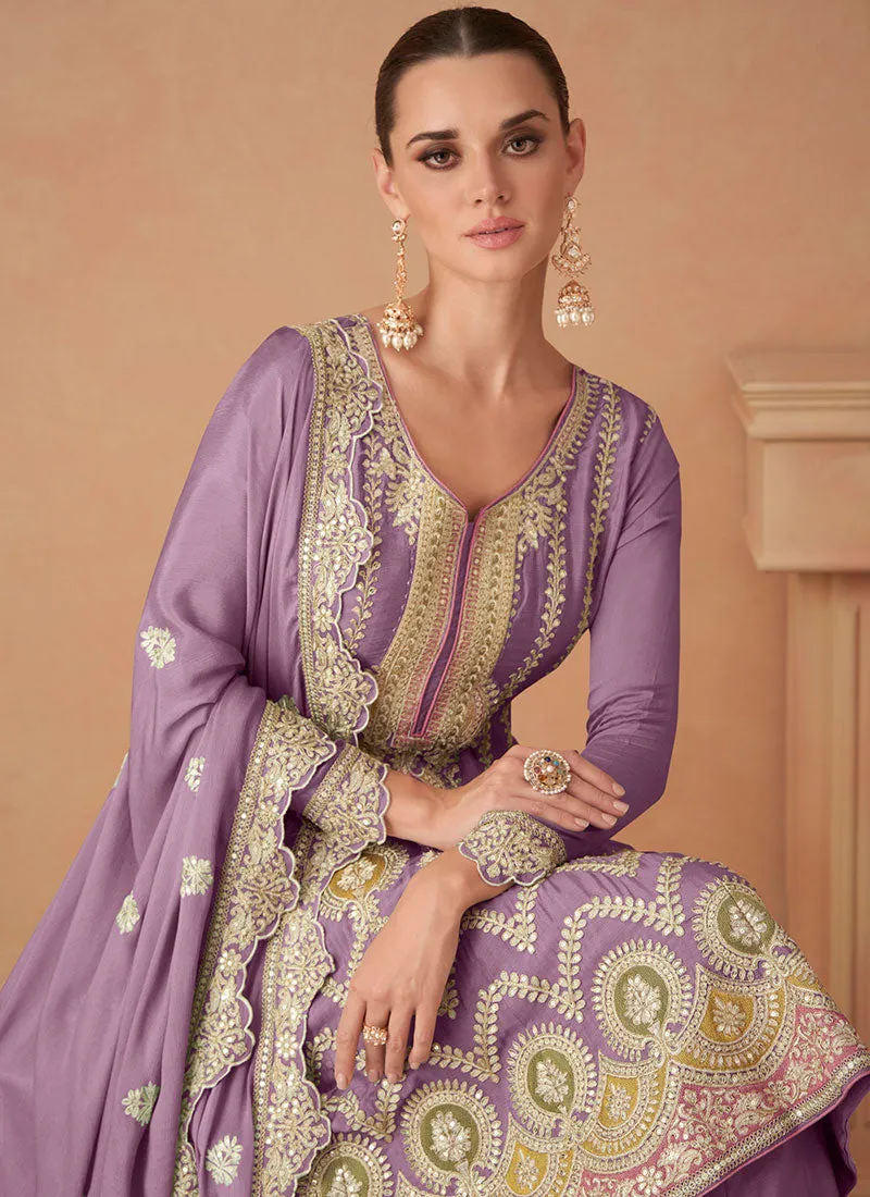 Light Purple Multi Embroidery Wedding Sharara Suit