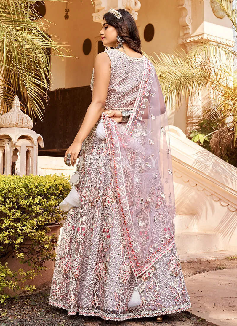 Lilac Purple Multi Embroidery Wedding Lehenga Choli