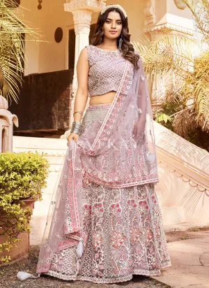 Lilac Purple Multi Embroidery Wedding Lehenga Choli