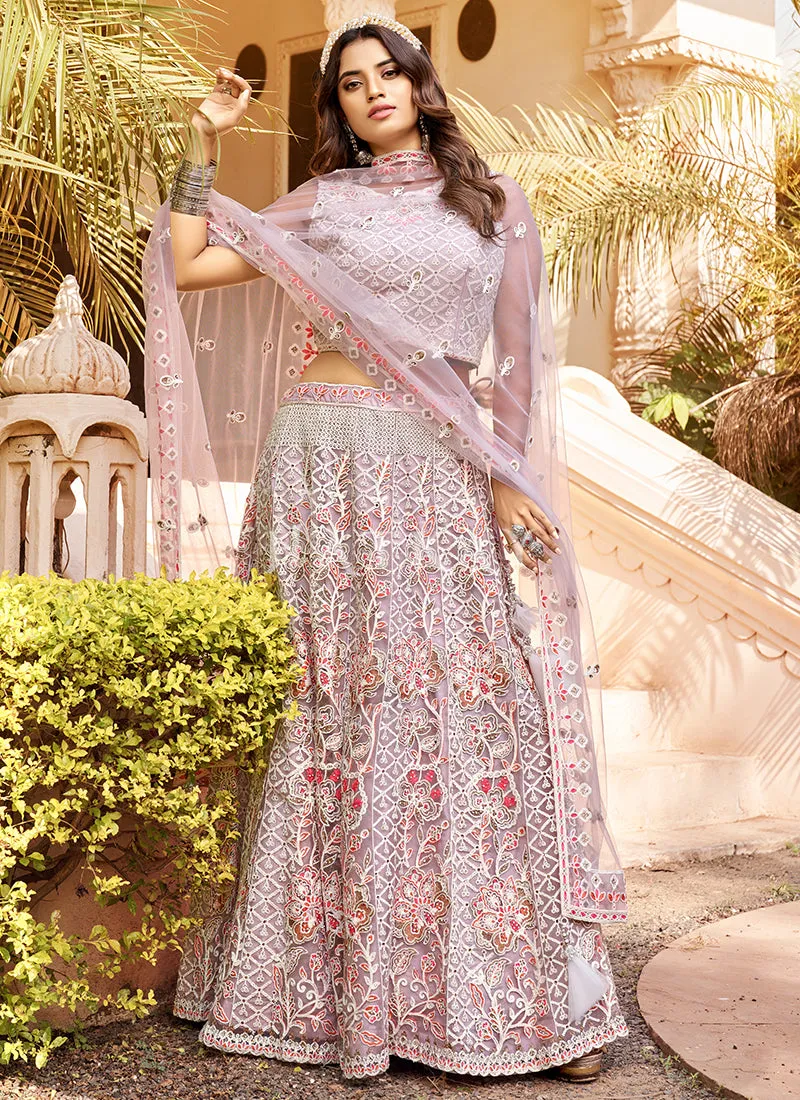 Lilac Purple Multi Embroidery Wedding Lehenga Choli