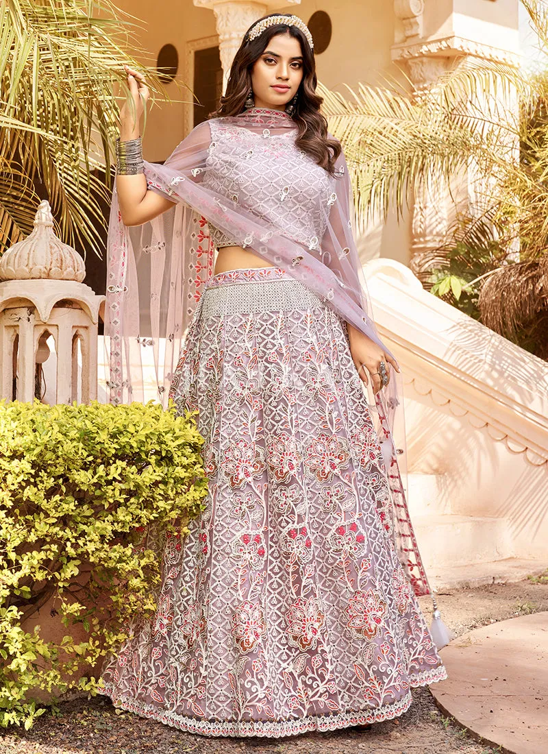 Lilac Purple Multi Embroidery Wedding Lehenga Choli