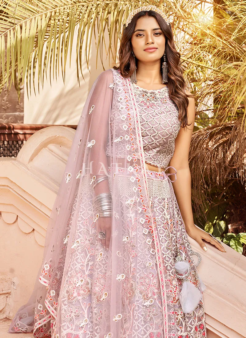 Lilac Purple Multi Embroidery Wedding Lehenga Choli