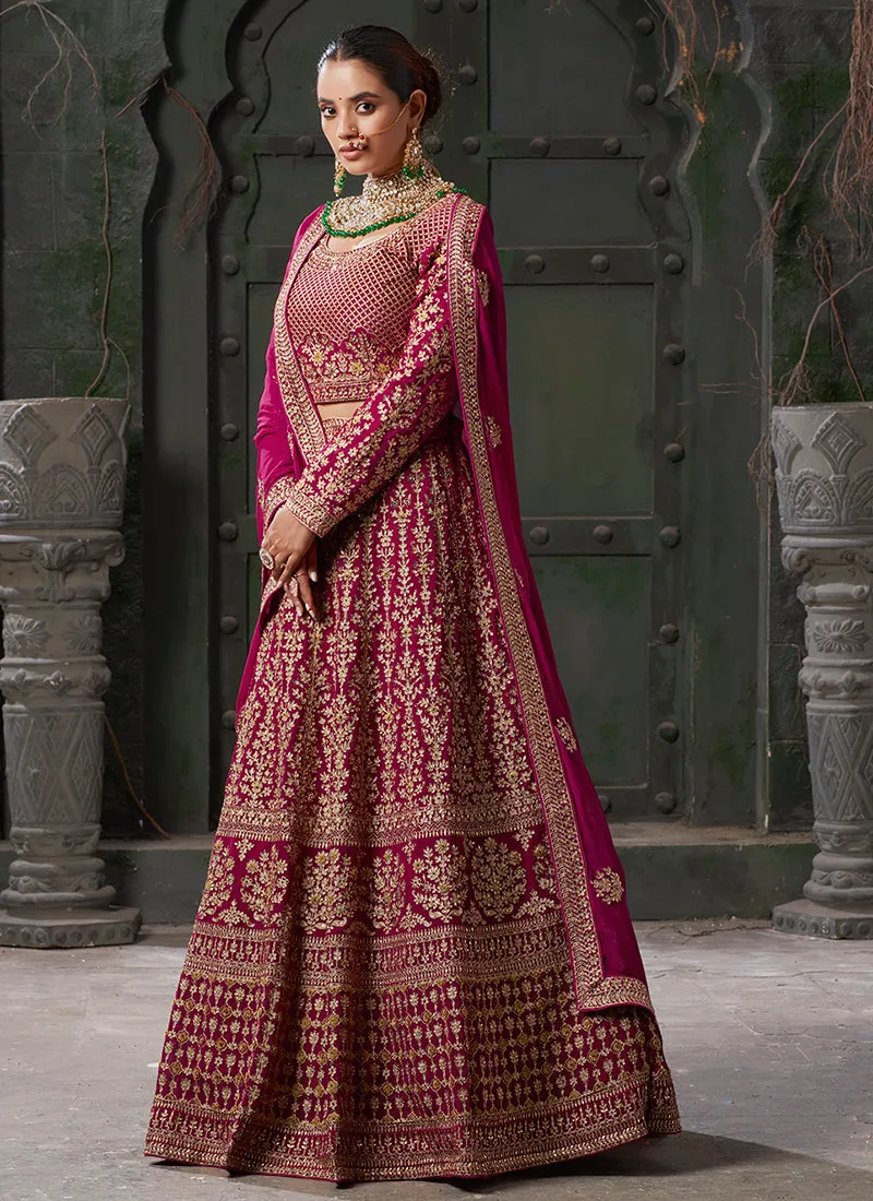 Magenta Embroidered Wedding Lehenga Choli