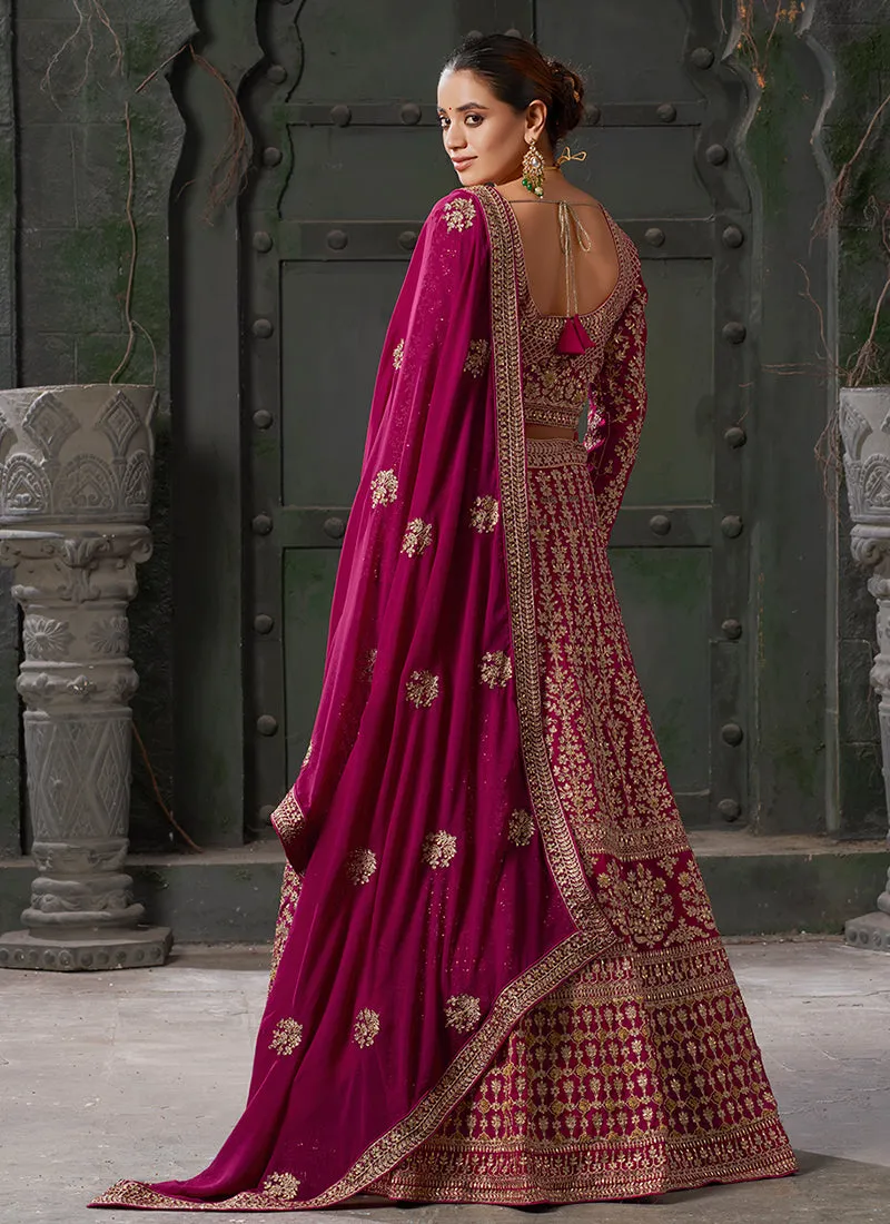 Magenta Embroidered Wedding Lehenga Choli