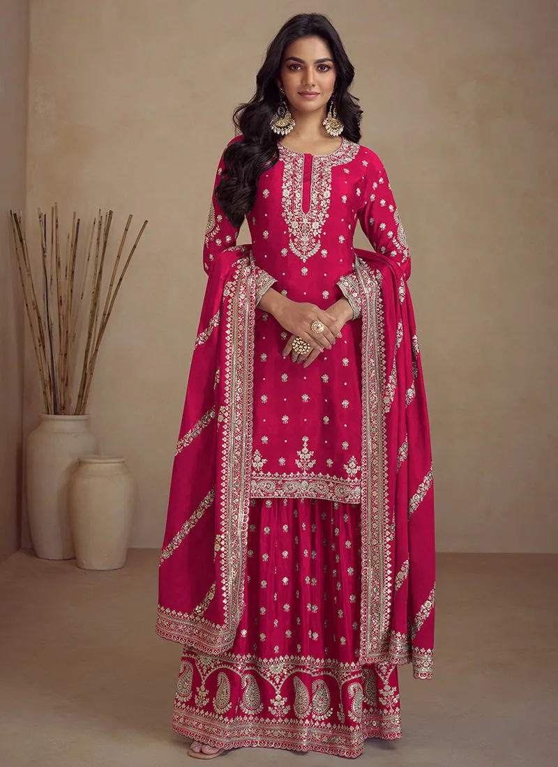 Magenta Embroidery Designer Sharara Suit