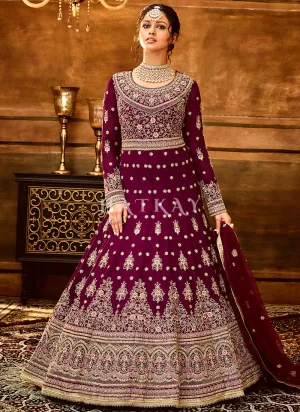 Magenta Embroidery Wedding Anarkali Suit