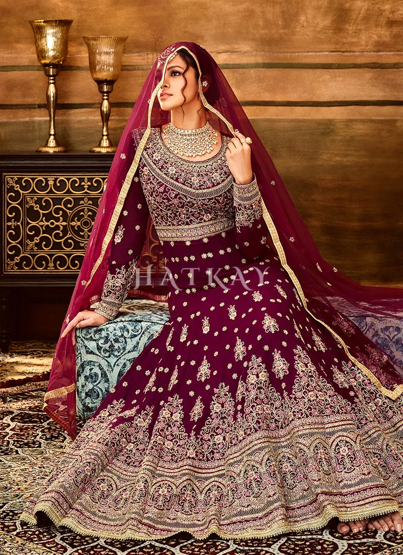 Magenta Embroidery Wedding Anarkali Suit