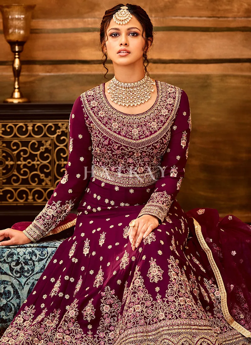 Magenta Embroidery Wedding Anarkali Suit