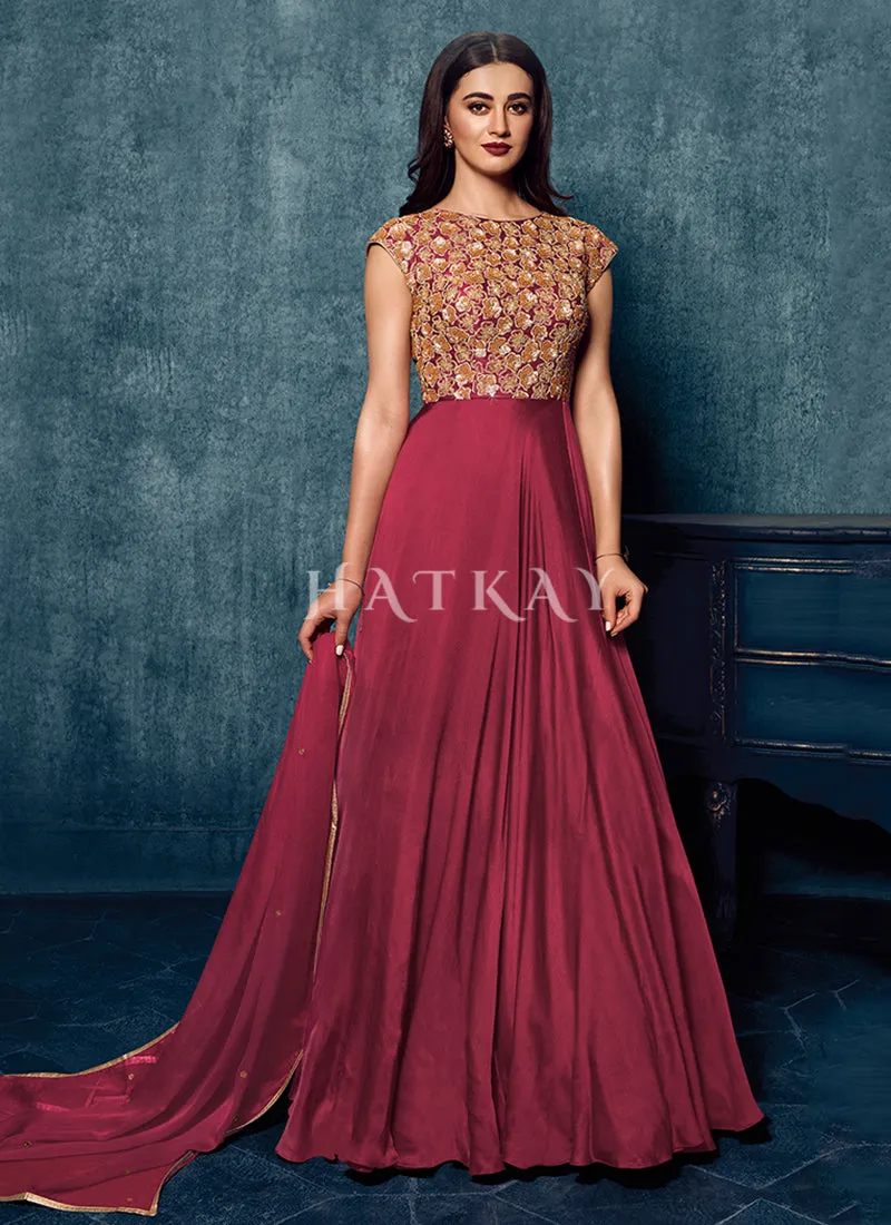 Magenta Sequence Embroidered Designer Gown