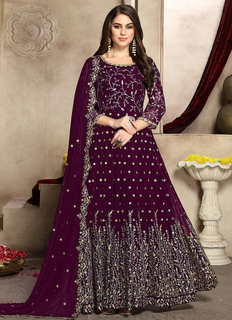 Magenta Zari Embroidered Anarkali Suit