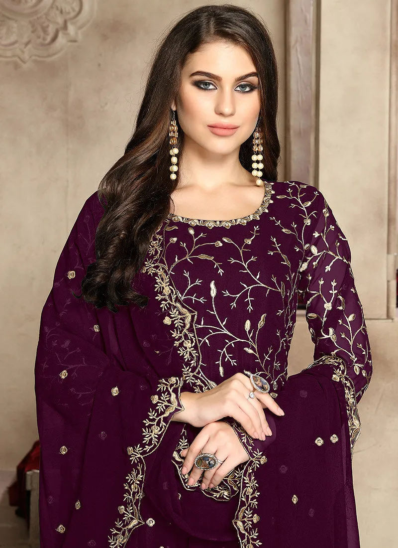 Magenta Zari Embroidered Anarkali Suit