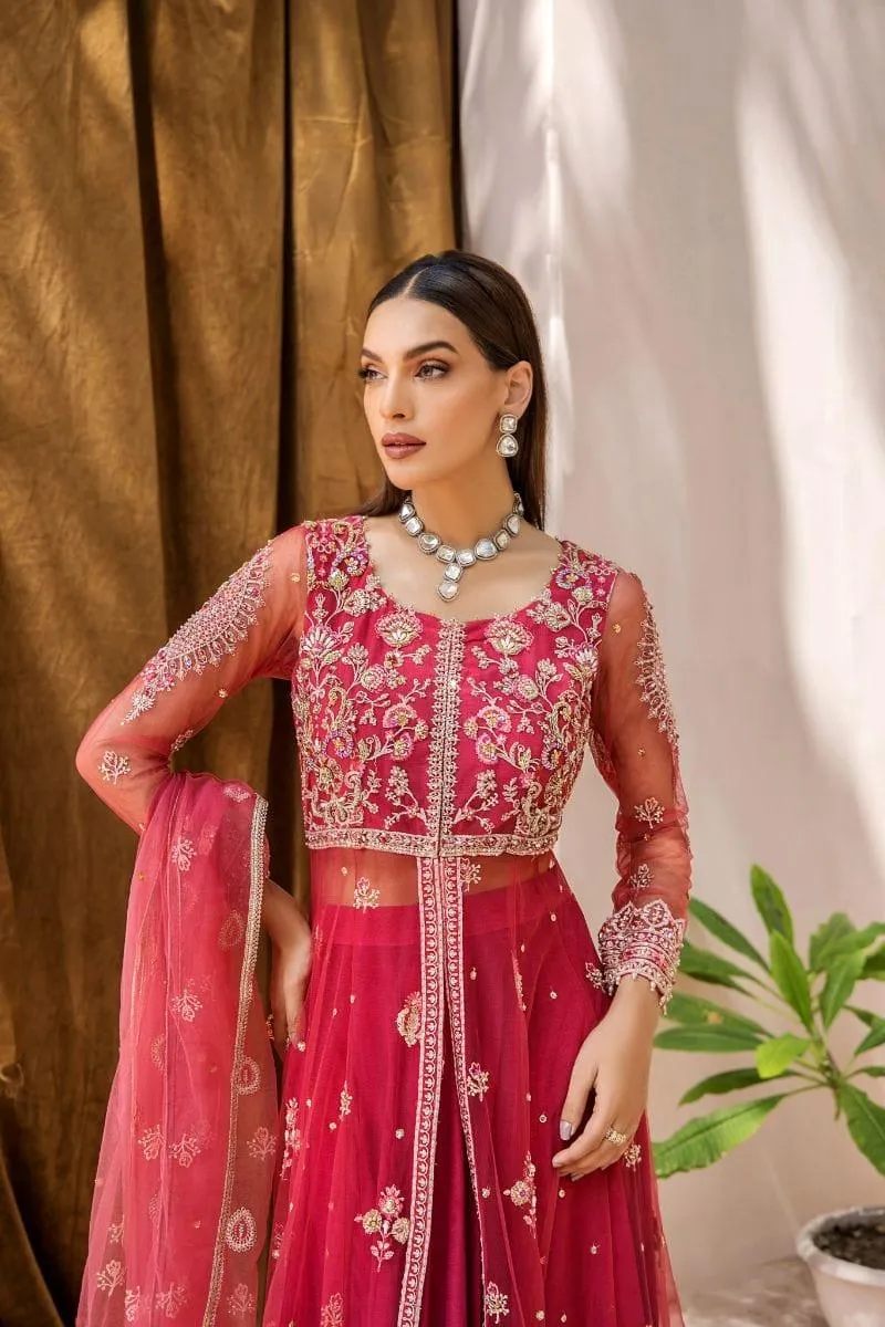 Malook - Mahjabeen - Net - Pink - 3 Piece