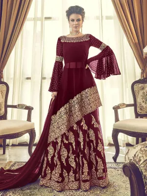 Maroon Embellished Indo-Western Style Gharara Suit